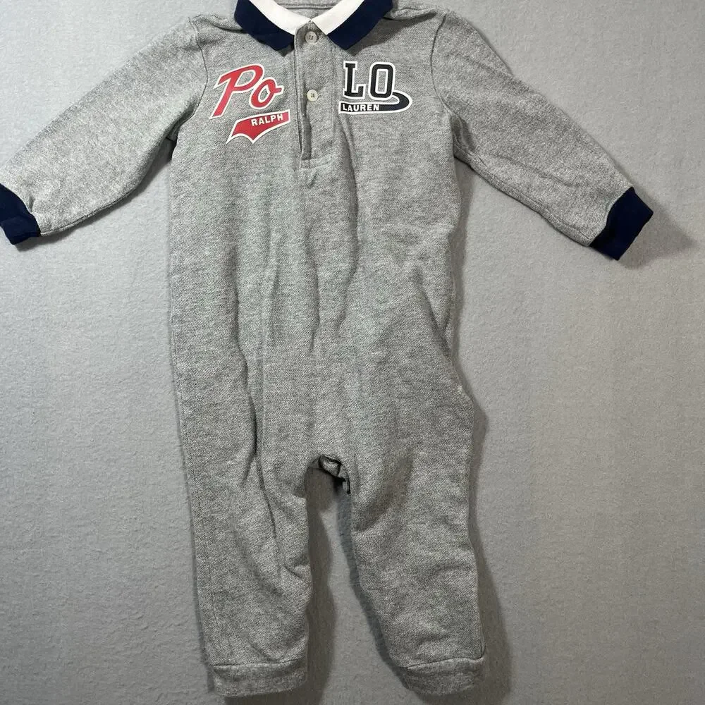 Polo Ralph Lauren toddler 12 Months One‎ Piece Jumpsuit Polo Collared Grey